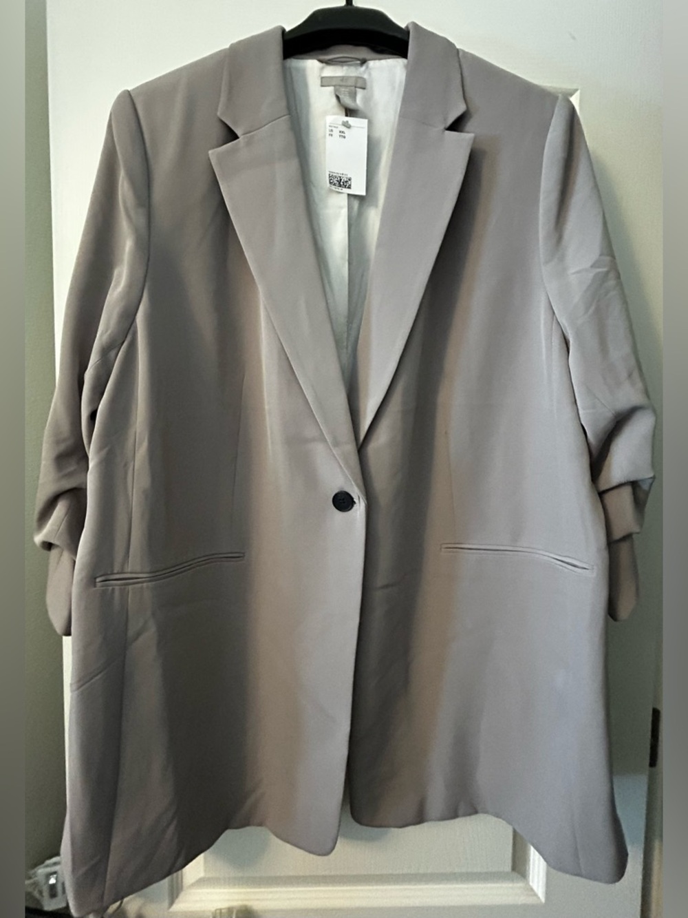 H&M Oversized Single-Button Gathered Sleeve Blazer in Light Taupe - NEW